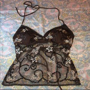 Tie neck & back bedazzled top